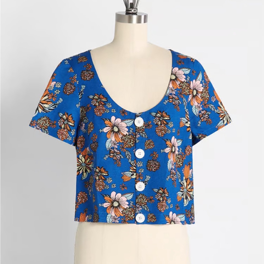 ModCloth Breezy Days On My Mind Button-Up Top Crop Blouse XL